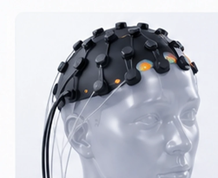 Conceptual illustration of a near-infrared optical sensor arrangement on a mannequin head; design is illustrative and not an existing HedronWorks product