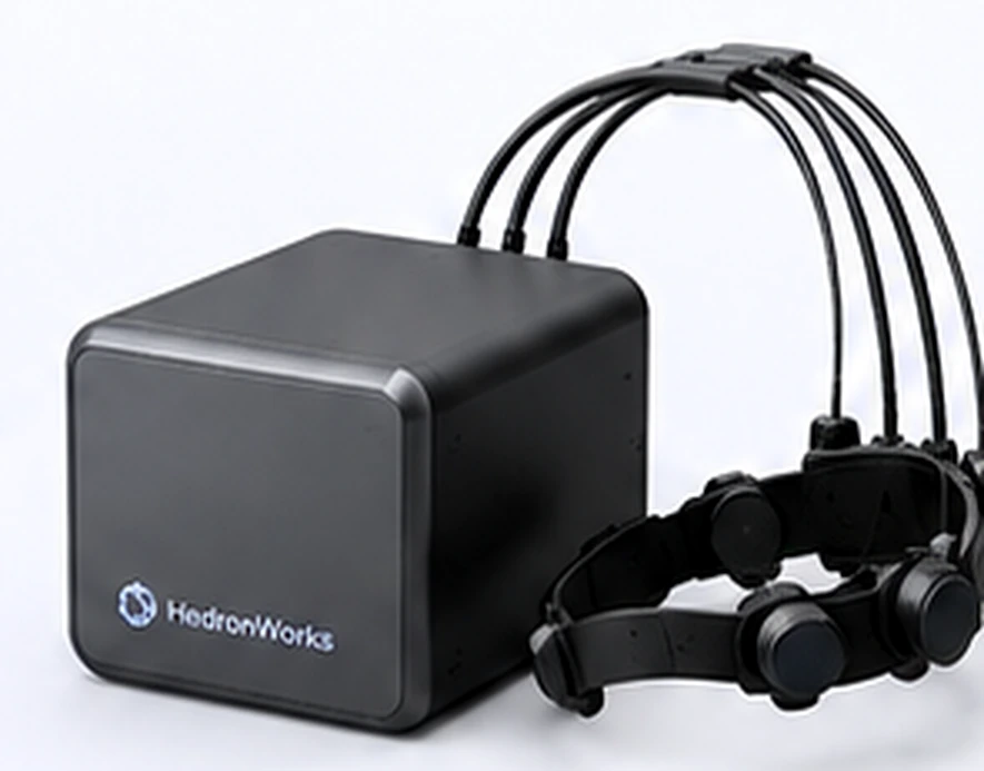 Illustrative concept of a portable near-infrared spectroscopy instrument and a sensor band; not an actual HedronWorks product photograph
